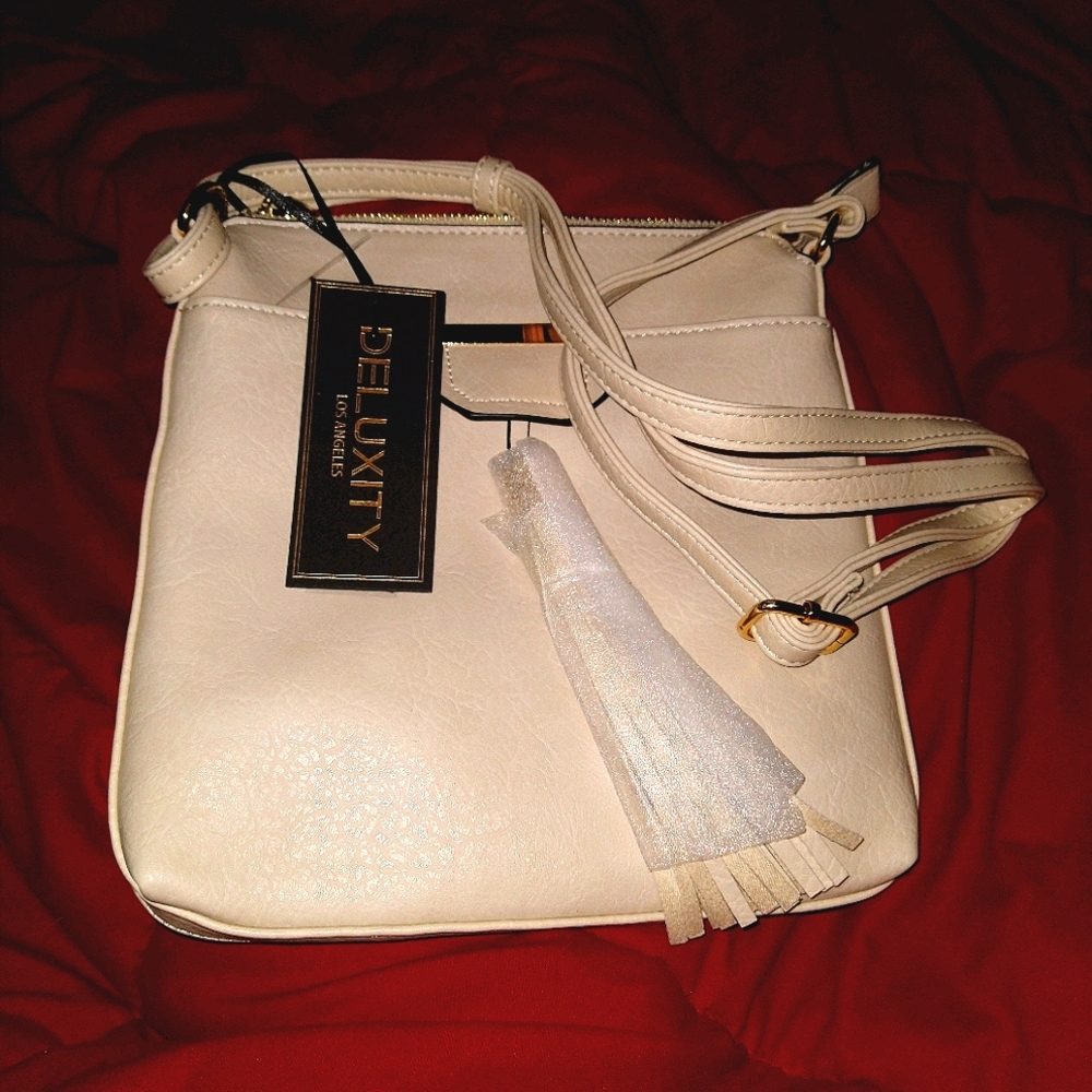 DELUXITY Beige Vegan Cross-body Bag w/Tasslel NWT